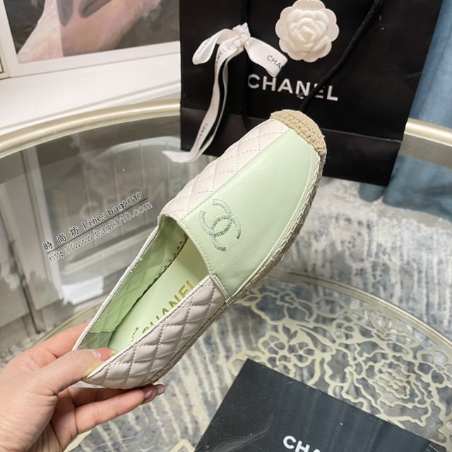 chanel2022最新頂級綿羊皮單鞋 香奈兒淺綠白拼色漁夫鞋 dx3516